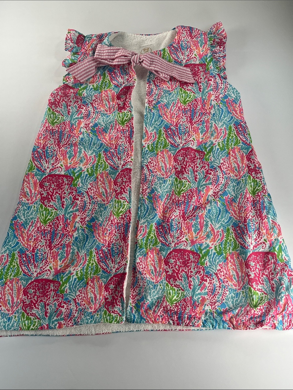 Little Bear Smocks Girls Floral Multi Color Smock with Tie at Neck Sz 12